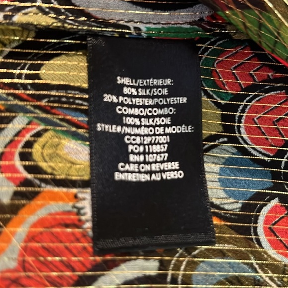 Alice & Olivia Silk Blend Boho Floral Metallic Button Up Collared Top Size XS - Picture 5 of 6